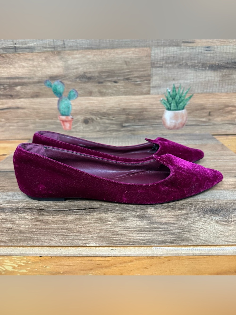 Charles & Keith pink velvet ballet flats pointy toe women’s size 6